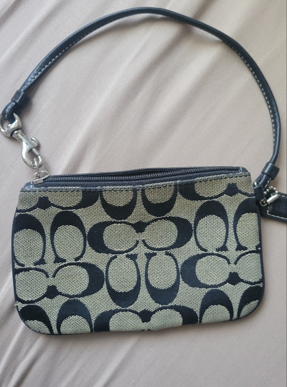 Coach Black and Khaki Signature Canvas Wristlet